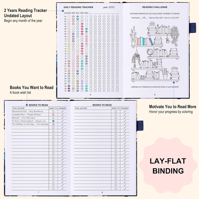 COMKISO Store Reading Journal for Book Lovers - 75 Book Journal Reading Log for Book Tracking, A5 Linen Book Review Journal with TBR Tracker List, Ratings, Challenges, Prompts, and Index - Floral - Image 5